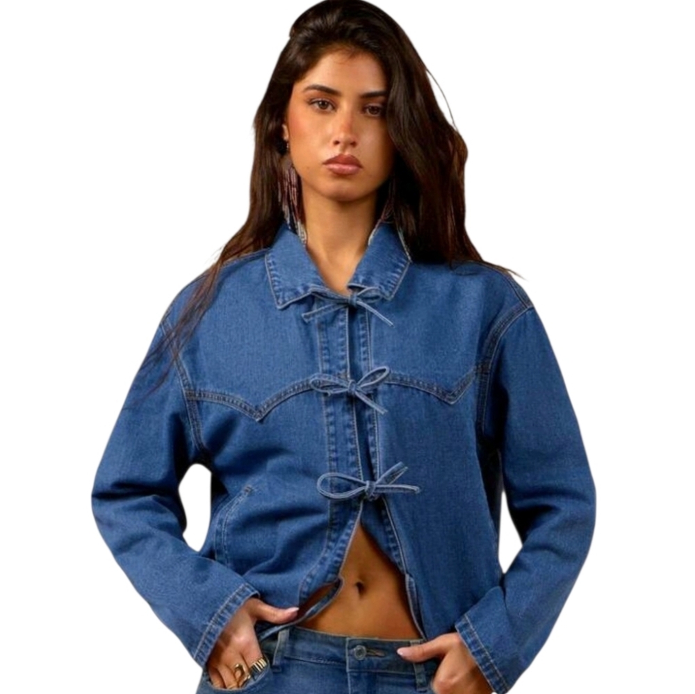 Denim Tie-Front Jacket- Blue